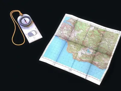 Map and Compas Low-poly 3D model