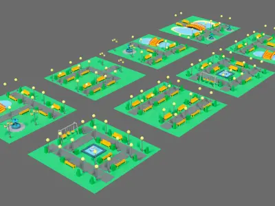 Props for the city Low-poly 3D model