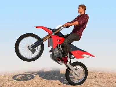 Full Rigged Rider with Motorbike Model 3D model