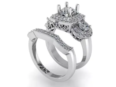 3 Stone Halo Ring With Band 1082 3D print model