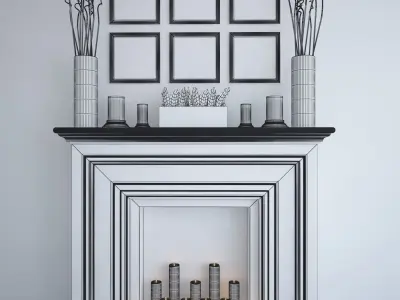 Fireplace 3 with candles and vases 3D model