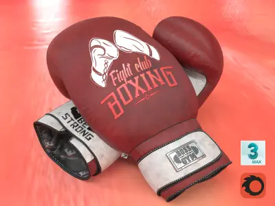 Boxing Equipment Punching Bag Boxing Gloves Headgear Ring Gong Low-poly 3D model