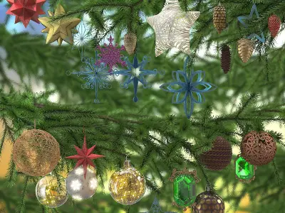 Christmas tree toys set 3D model