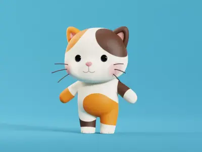Cartoon Cat Chibi Kawaii Character  Low-poly 3D model