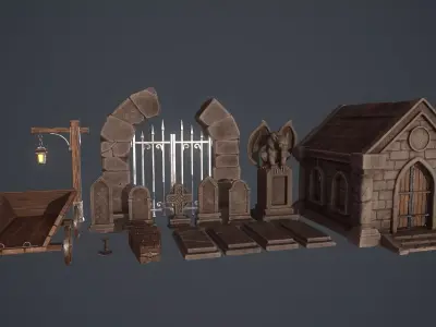 Graveyard Assets Low-poly 3D model