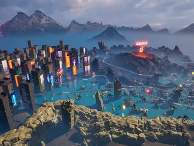 Chrono-Circuit Game Environment Sci-Fi Race Track Low-poly 3D model