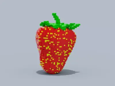 Voxel Strawberry  Low-poly 3D model
