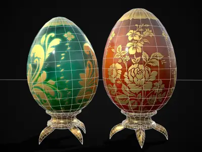 Orange Green Decorative Eggs Low-poly 3D model