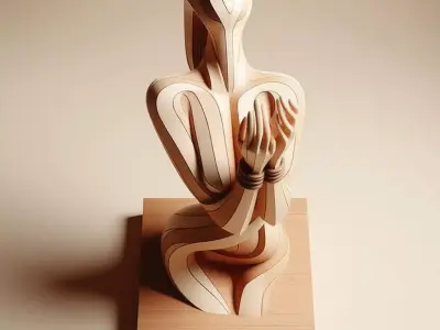 Layered Wood Sculpture Abstract Female Form 3D Low-poly 3D model