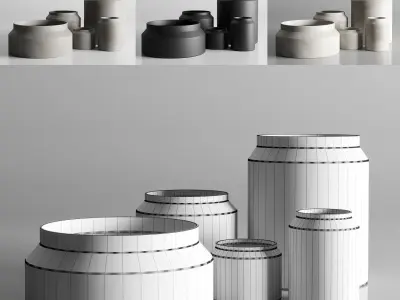 vase concrate set 01 Low-poly 3D model