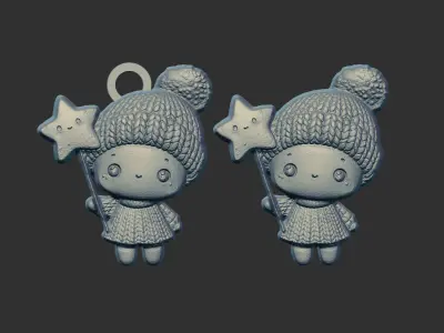 christmas little girl with star decor  3D print model