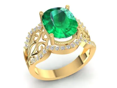 Classic Oval Gemstone Ring with Filigree Design 3D Model 1714 3D print model