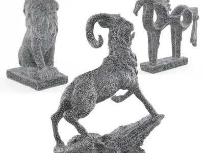 Scan 3 golden statues Low-poly 3D model