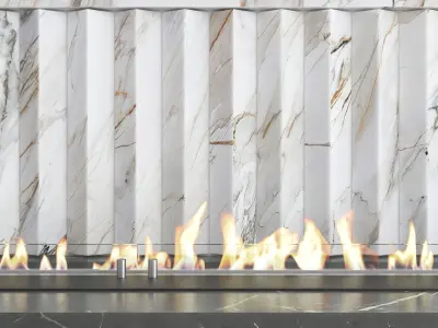 Decorative wall with fireplace set 13 3D model