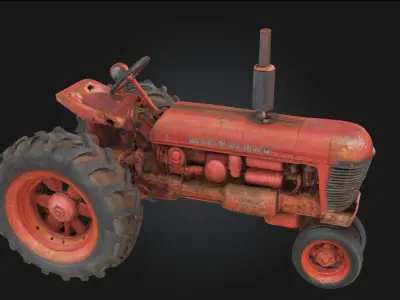 Rustic Red Tractor  Vintage Farm Vehicle 3D model