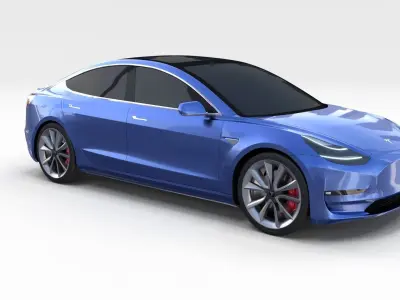 Tesla Model 3 with Chassis Blue 3D model