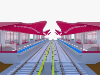Railway station concept 3D model