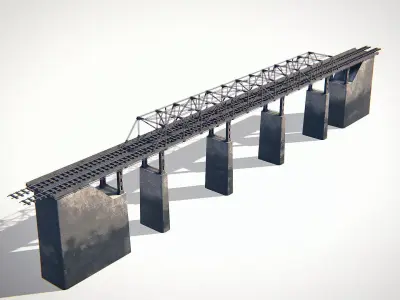 Bridge Metal Truss Railway 01 Hipoly PBR 3D model
