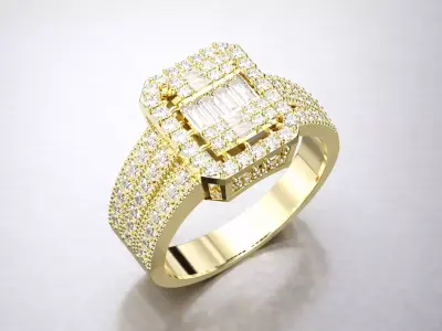 Baguette engagement ring 3D model 3D print model