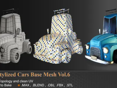 20 Stylized Cars Base Mesh Vol-6 Low-poly 3D model