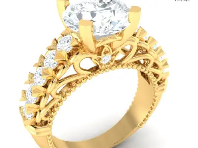 Vintage Rose Gold Solitaire Engagement Ring 3D print model