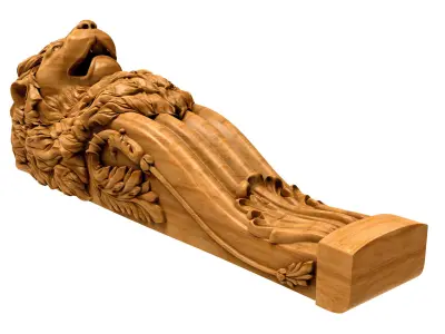 Column 3D model wood carving of lion 3D model