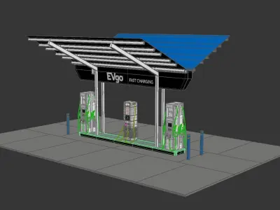 Electric Vehicle Charging Point with EV Station 02 3D model