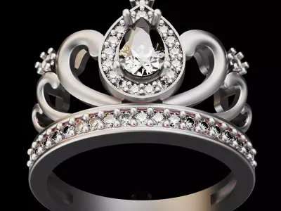 Crown ring silver gold sterling printable jewelry 3D model 3D print model