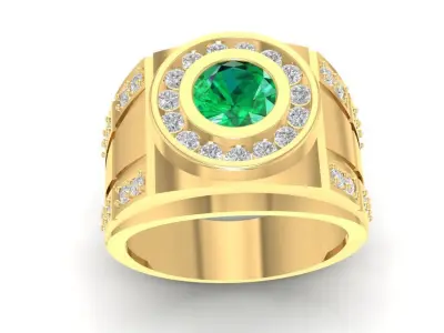 Luxury Men Signet Ring with Round Center Stone  2150 3D print model