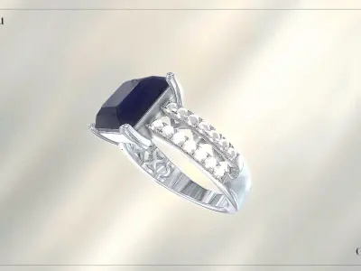 Ring with big black stone and diamond Free low-poly 3D model