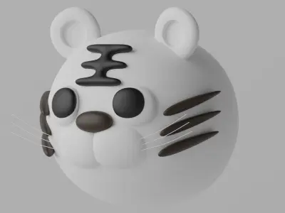 Cartoon Cute White Tiger Head 3D model