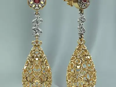 Gold Earrings With Diamonds 3D print model