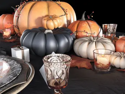 Golden autumn table set 3D model