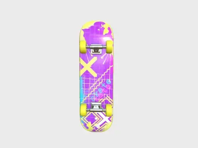Cartoon Skate 01 Yellow Purple - Character Sport Equipment Low-poly 3D model
