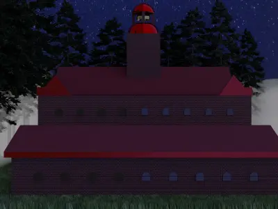 Low Poly Brick Building with Bell Free low-poly 3D model