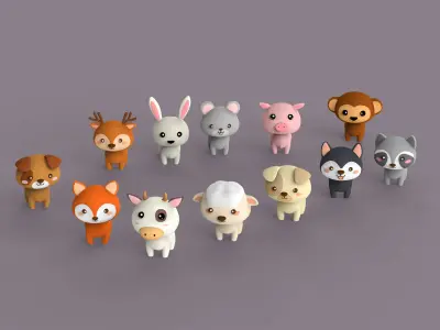  Cartoon Animal Character v001 Collection Low-poly 3D model