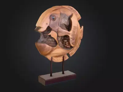Wooden Fish Sculpture Low-poly 3D model