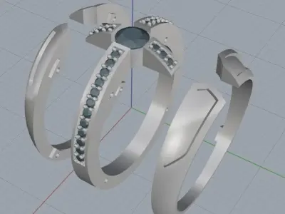 Ring 3d wedding with diamonds and onyx 3D print model