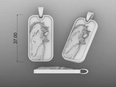 Horse Long Rectangle Pendant 3D print model