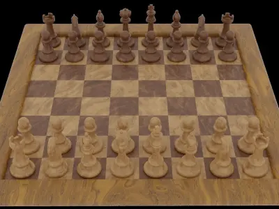 Chess Board And Pieces Low-poly 3D model