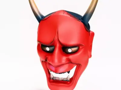 Japanese Red Oni Mocking Face Nipponese mask toy 3D print model