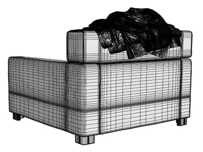 Armchair with cushion and blankets 3D model