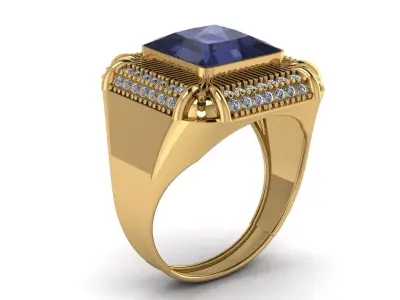 BLUE STONE AND DIAMOND STYLISH RING 3D PRINTABLE MODEL 3D print model