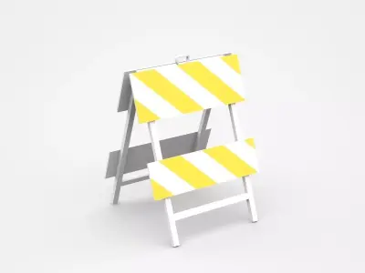 Double Two-Sided Warning Barrier With Yellow White Strips  3D model