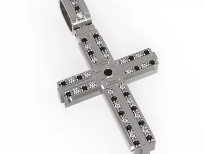 G0473 silver cross pendant with diamonds 3D print model