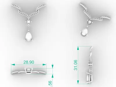 Premium Diamond Wave Necklace with Pear Drop 3D print model