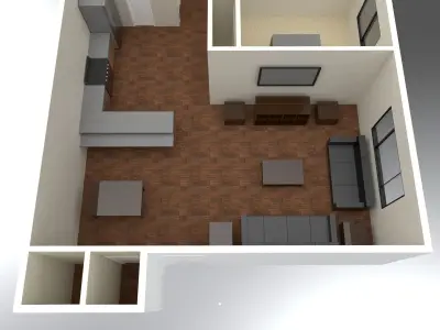 3 Bedroom 2 bathroom apartment unit model modern architectural  Low-poly 3D model
