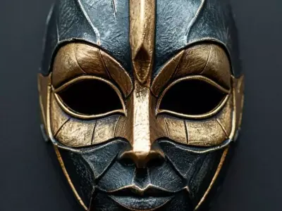 Luxury Warrior Mask 3D Model Gold Accents Black Leather Texture Low-poly 3D model