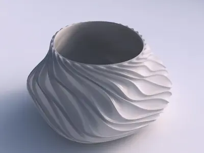 Bowl twisted elipse with wavy extruded lines 3D print model