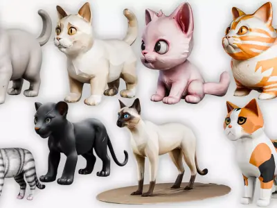 Stylized Cat 3D Model Pack  7 Unique Cat Variations Low-poly 3D model